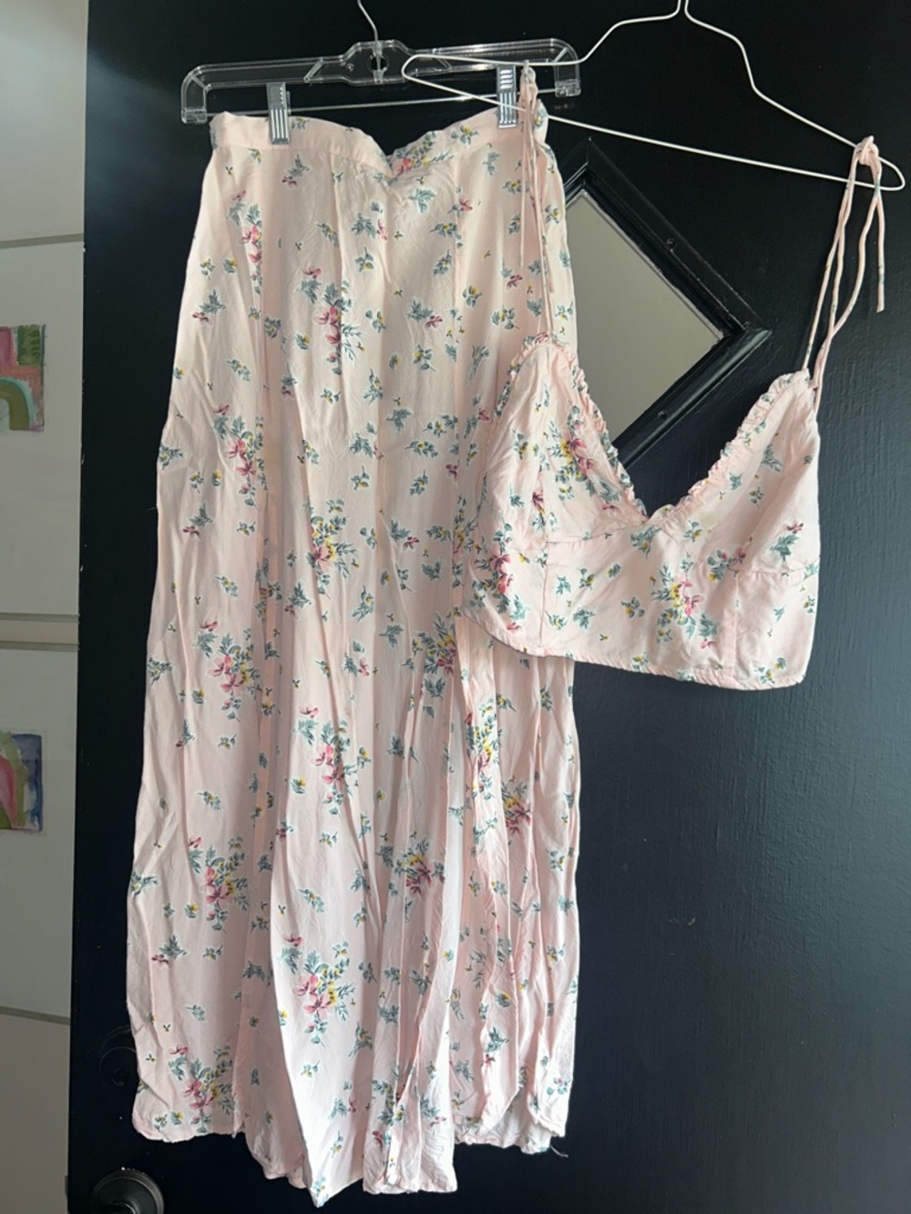 Billabong Pale Pink Floral Satin Chemise Set - Bralette & Skirt